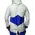 Men's white & blue assassin cosplay hooded leather jacket