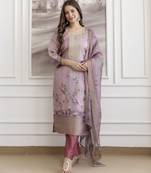 Rose viscose jacquard kurta set with organza dupatta