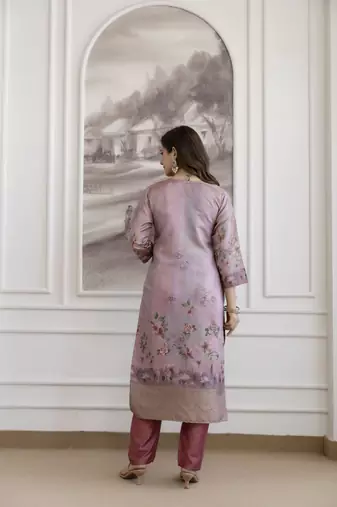 Rose viscose jacquard kurta set with organza dupatta