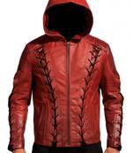 Red-hooded-leather jacket men's genuine lambskin leather jacket