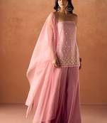 Pink viscose organza kurti set with organza dupatta
