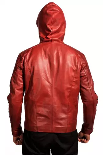 Red-hooded-leather jacket men's genuine lambskin leather jacket