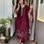 Wine chanderi embroidered kurta set with organza dupatta