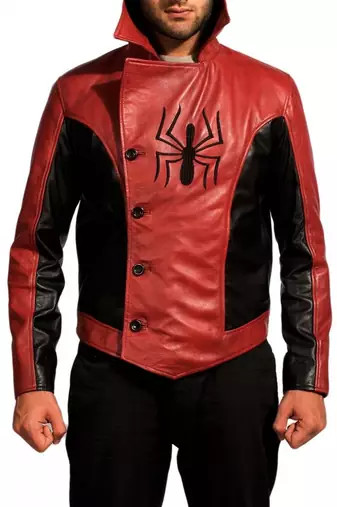 Spiderman red leather jacket men's genuine lambskin leather jacket