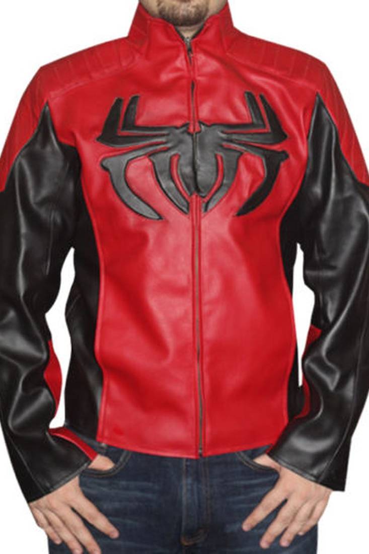 Spiderman-motorcycle red leather jacket men's genuine lambskin leather jacket