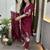 Wine chanderi embroidered kurta set with organza dupatta