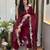 Wine chanderi embroidered kurta set with organza dupatta