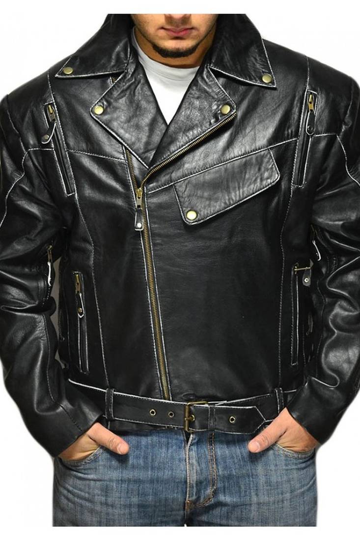 Terminator-vintage-distressed-biker-jacket men's genuine lambskin leather jacket