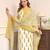 Yellow printed cotton kurta pant set with cotton dupatta