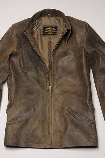 Men's distressed antique brown real leather jacket