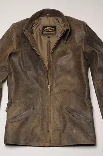 Men's distressed antique brown real leather jacket