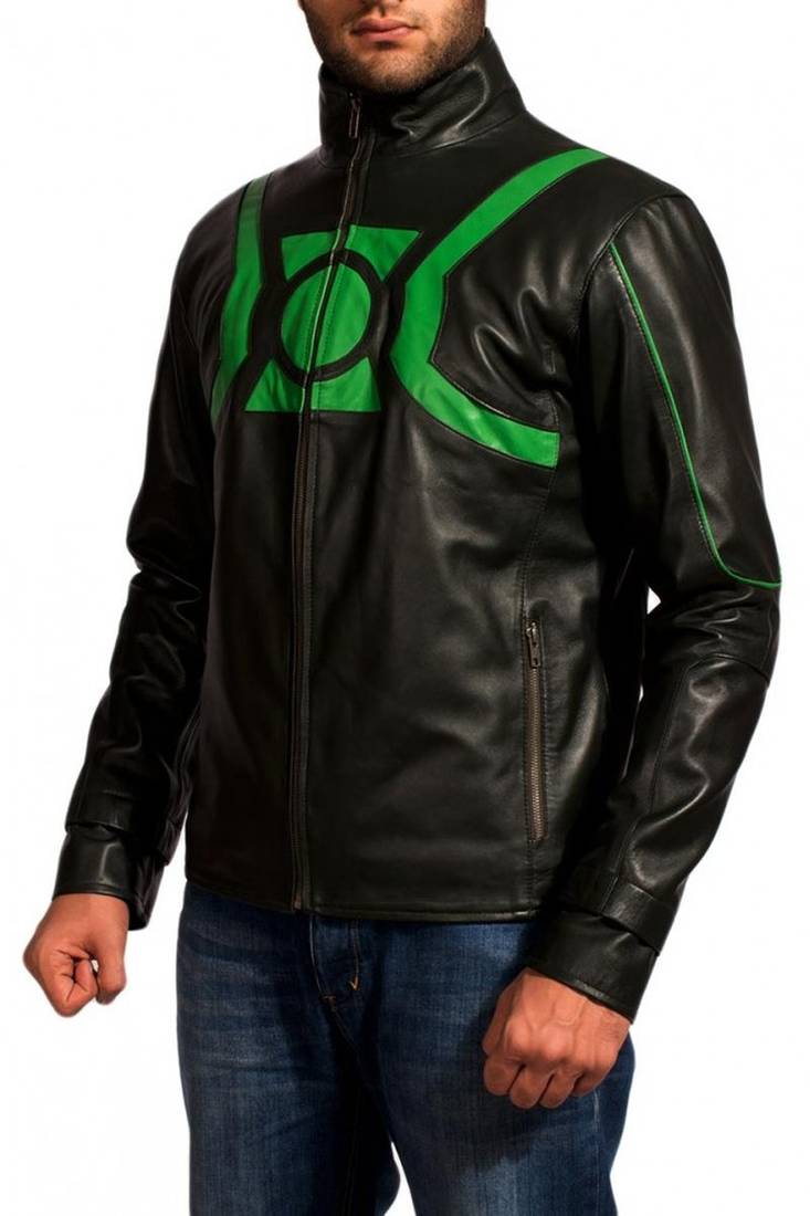 Green-lantern-jacket-side-jacket men's genuine lambskin leather jacket