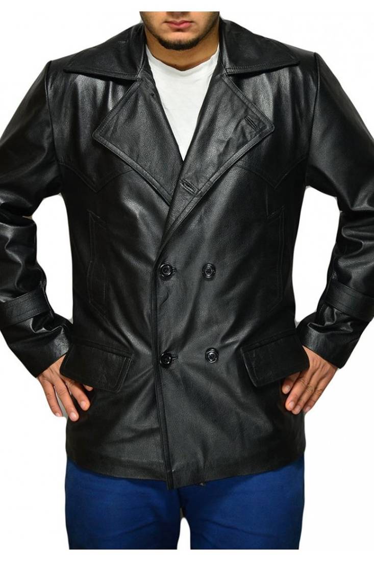 Doctor-who-black-leather-coat men's genuine lambskin leather coat