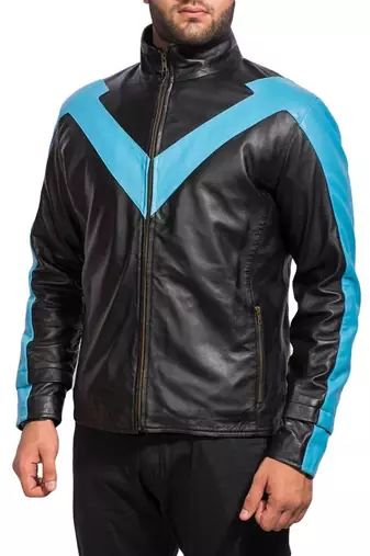 Dick-grayson-nightwing-jacket-with-blue-lining jacket men's genuine lambskin leather jacket