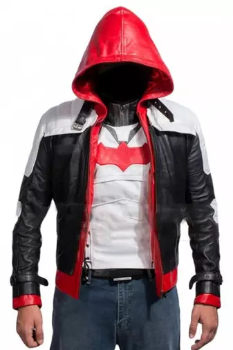 Batman-arkham-knight-red-hood-leather only jacket men's genuine lambskin leather jacket
