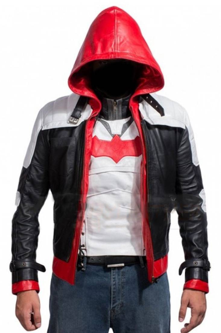 Batman-arkham-knight-red-hood-leather only jacket men's genuine lambskin leather jacket