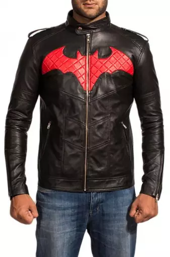 Batman red and black leather jacket men's genuine lambskin leather jacket