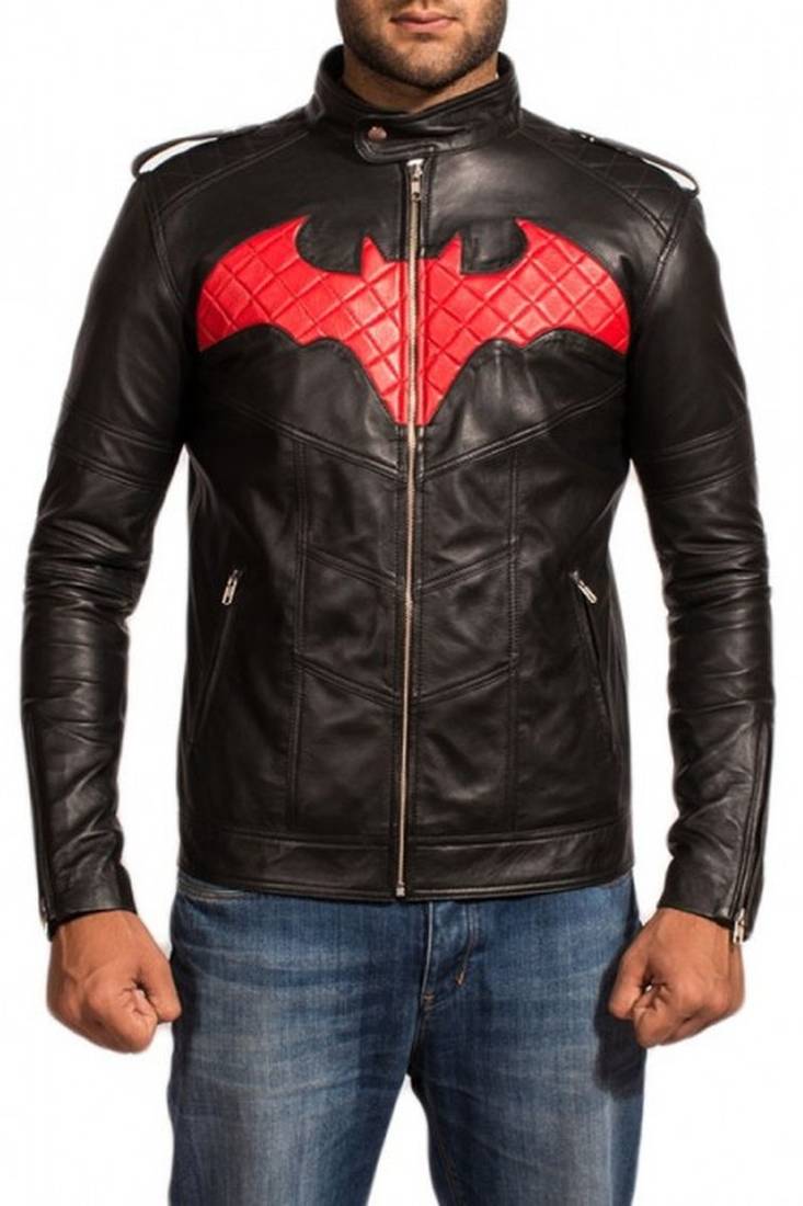 Batman red and black leather jacket men's genuine lambskin leather jacket