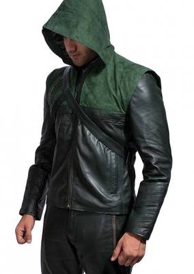 Green-arrow-leather-jacket men's genuine lambskin leather jacket 1