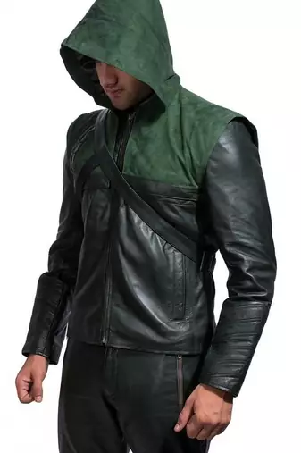 Green-arrow-leather-jacket men's genuine lambskin leather jacket