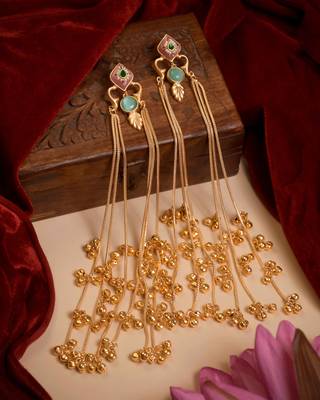 Designer Gold Plated Long Tassel Earrings for Women | Ethnic Party Wear Statement Earrings 1