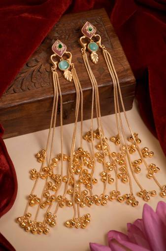 Designer Gold Plated Long Tassel Earrings for Women | Ethnic Party Wear Statement Earrings
