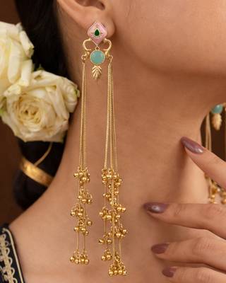 Designer Gold Plated Long Tassel Earrings for Women | Ethnic Party Wear Statement Earrings 2