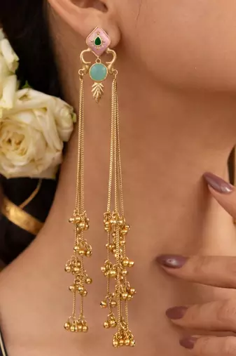 Designer Gold Plated Long Tassel Earrings for Women | Ethnic Party Wear Statement Earrings