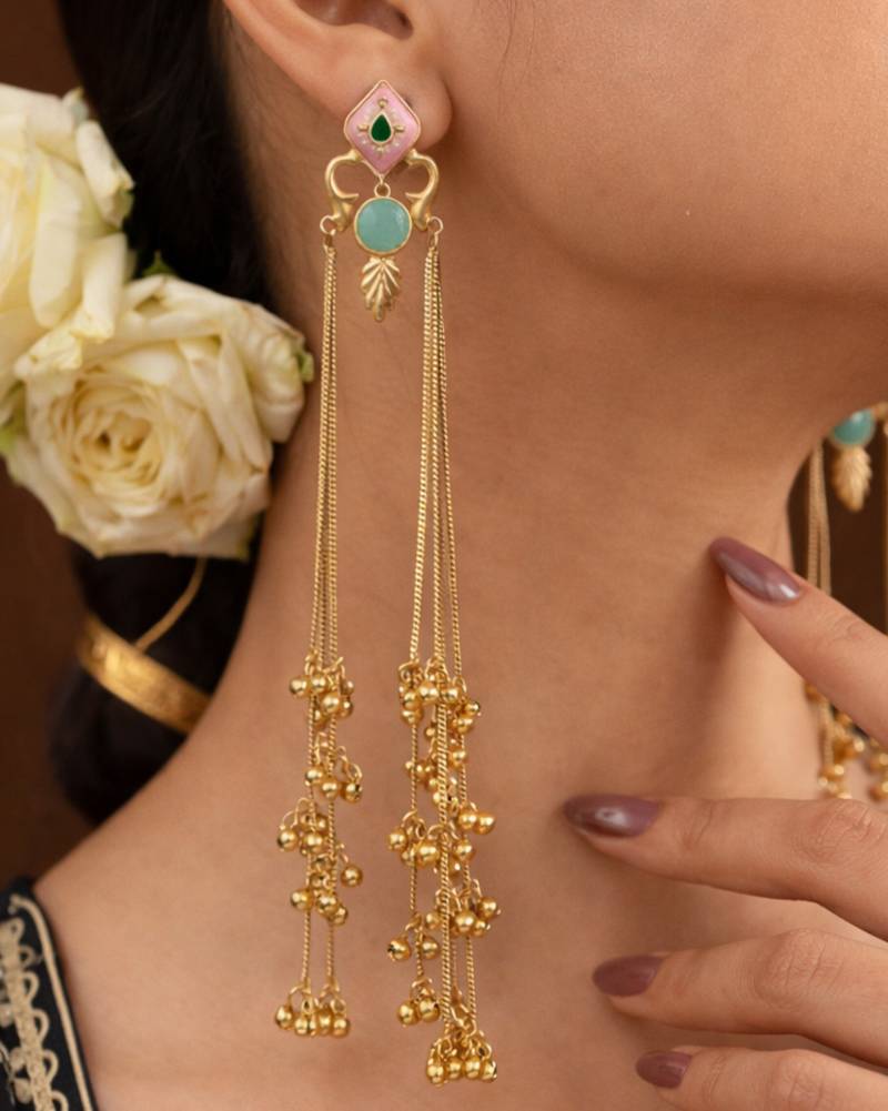 Designer Gold Plated Long Tassel Earrings for Women | Ethnic Party Wear Statement Earrings