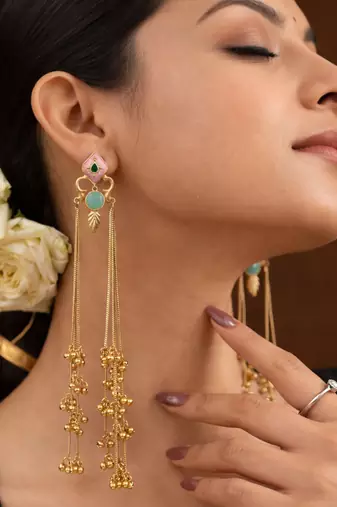 Designer Gold Plated Long Tassel Earrings for Women | Ethnic Party Wear Statement Earrings