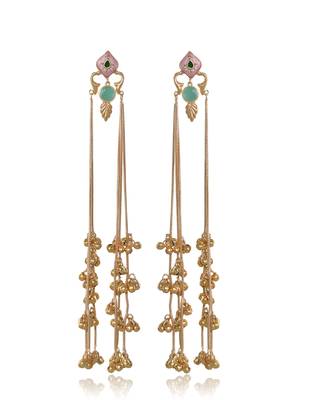 Designer Gold Plated Long Tassel Earrings for Women | Ethnic Party Wear Statement Earrings 4