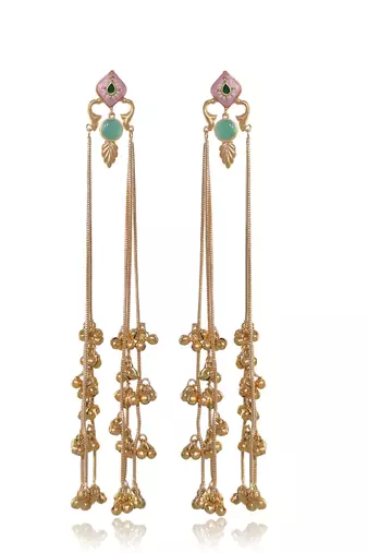 Designer Gold Plated Long Tassel Earrings for Women | Ethnic Party Wear Statement Earrings