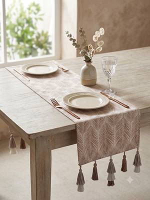  stave botanical cotton ivory table runner   (6 seater)    1