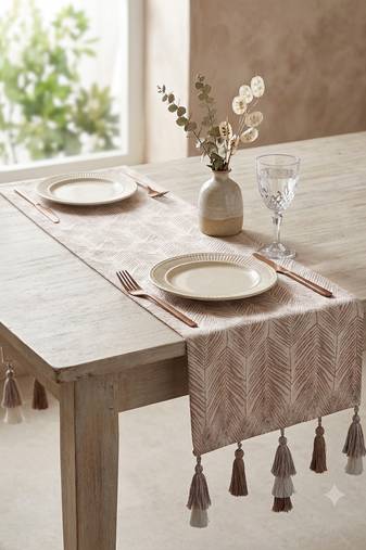  stave botanical cotton ivory table runner   (6 seater)   