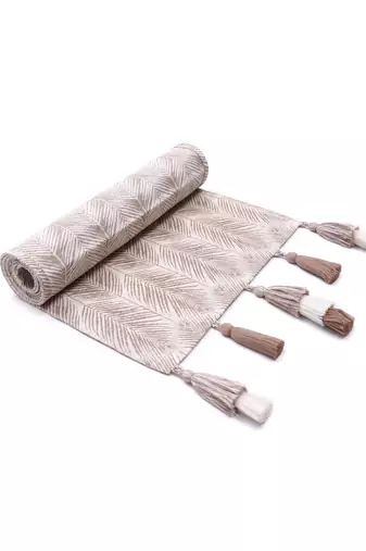  stave botanical cotton ivory table runner   (6 seater)   