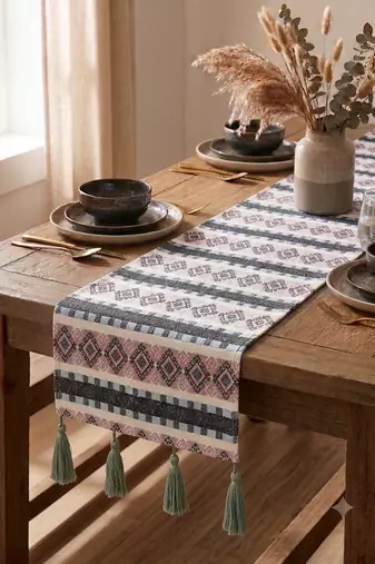  stave tribal cotton ivory table  runner (6 seater)   
