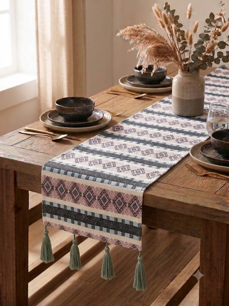 stave tribal cotton ivory table  runner (6 seater)   