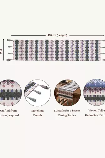  stave tribal cotton ivory table  runner (6 seater)   