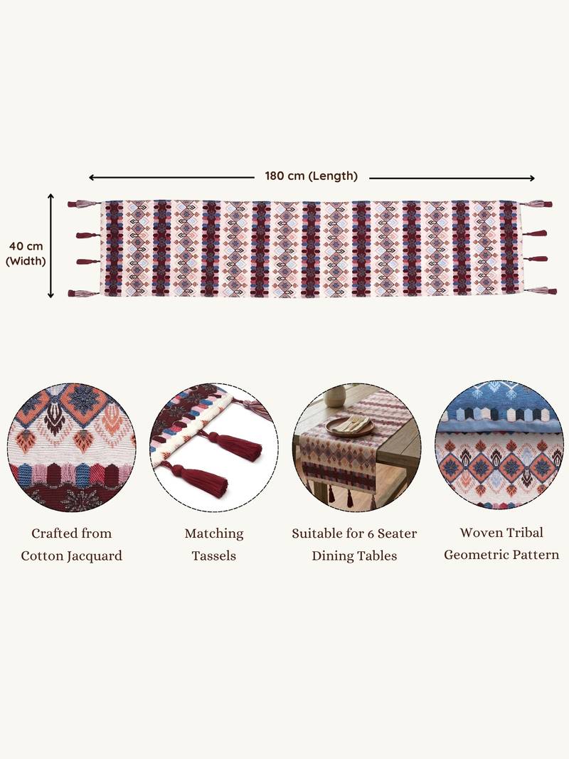  stave tribal cotton ivory table runner (6 seater)    