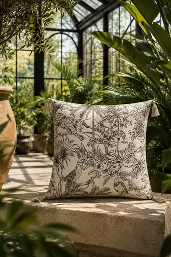  off white animal print cotton cushion cover (16"x16")