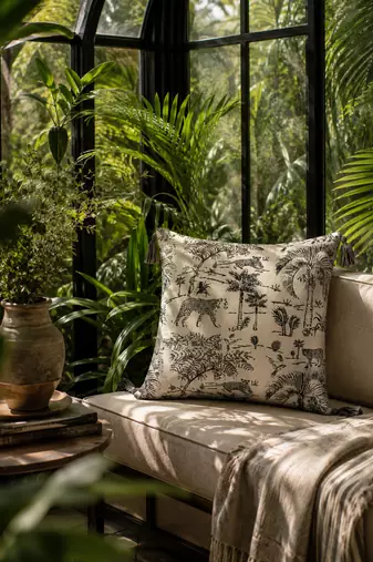  off white animal print cotton cushion cover (16"x16")