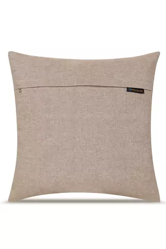  beige botanical embroidered cotton cushion cover (16"x16")