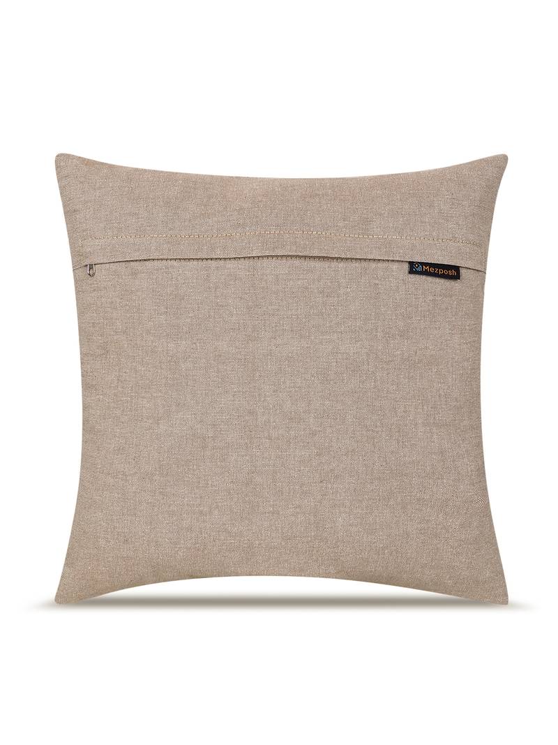  beige botanical embroidered cotton cushion cover (16"x16")