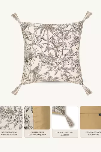  off white animal print cotton cushion cover (16"x16")