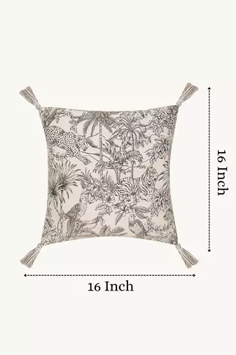  off white animal print cotton cushion cover (16"x16")