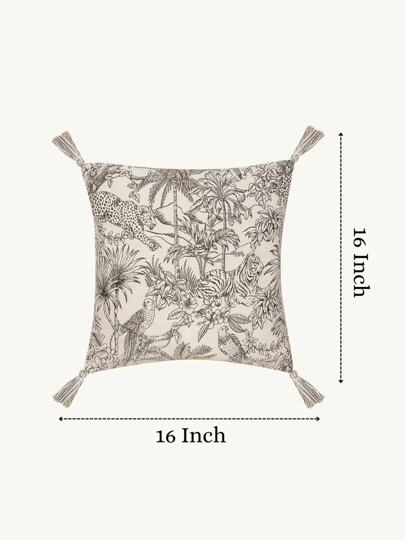  off white animal print cotton cushion cover (16"x16")