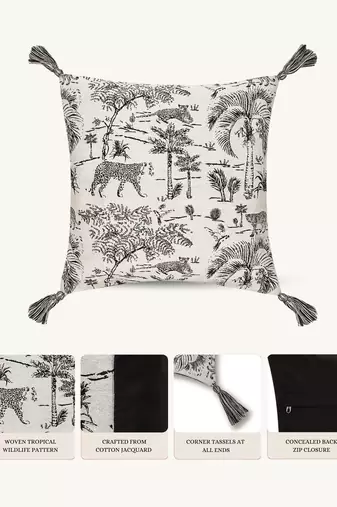  off white animal print cotton cushion cover (16"x16")
