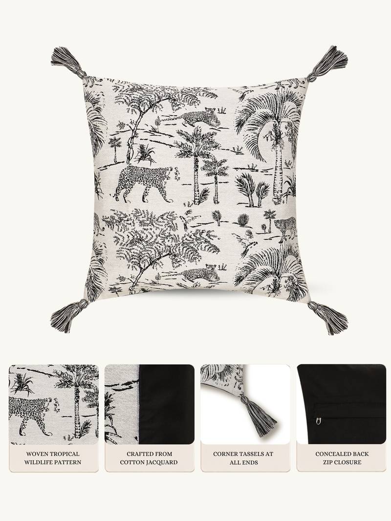 off white animal print cotton cushion cover (16"x16")