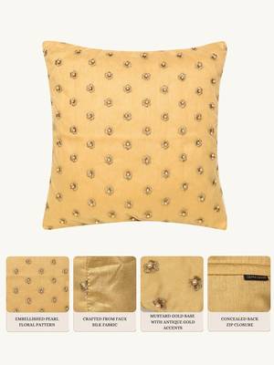  gold floral embroidered faux silk cushion cover (16"x16") 2