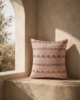  pink floral embroidered faux silk cushion cover (16"x16") 1